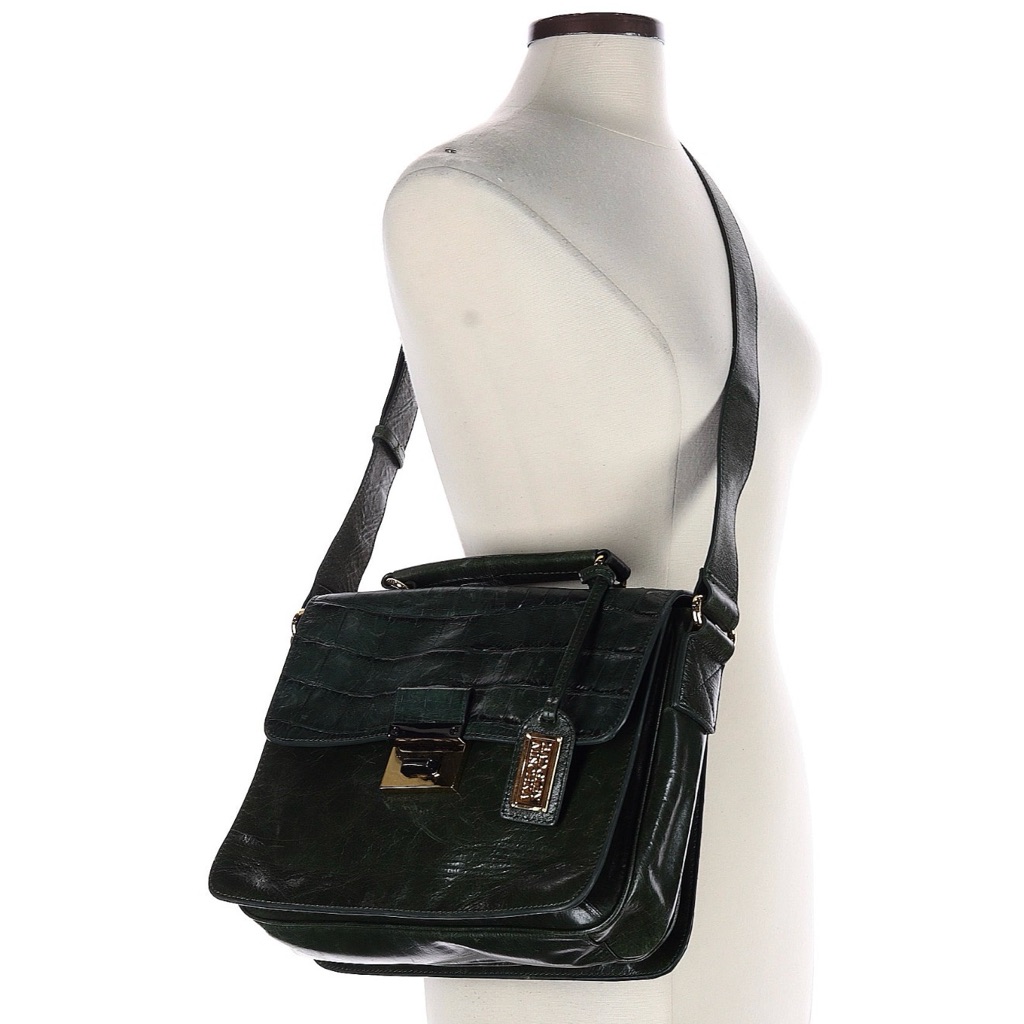 Dark Green Leather Crossbody Messenger Bag